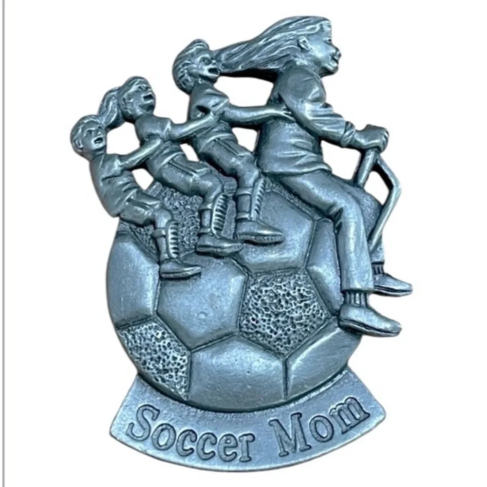 Spoontiques Soccer Mom Driving a Soccer Ball Pewter Brooch Pin Hat Charm Sporty